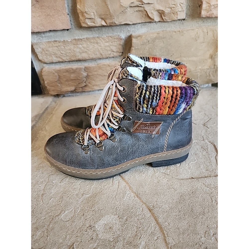 Rieker Felicitas Boots Womens Size 39 Gray Leather‎ Lace Up Round Toe - Picture 3 of 11